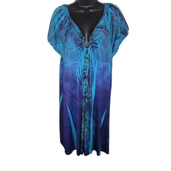 One World Bohemian Sublimation Peasant Style Mini Dress Size 2x - Picture 1 of 7